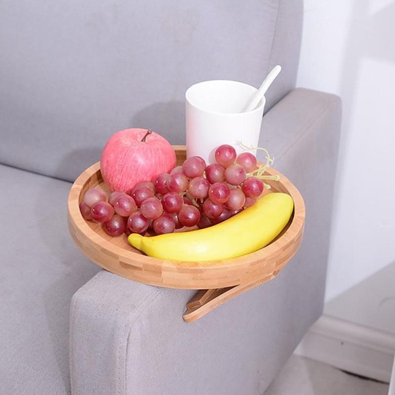 Sofa Tray Natural Bamboo Sofa Armrest Clip-On Tray Portable Table Phone Holder Snack Tray for Remote Control/Coffee/Snacks