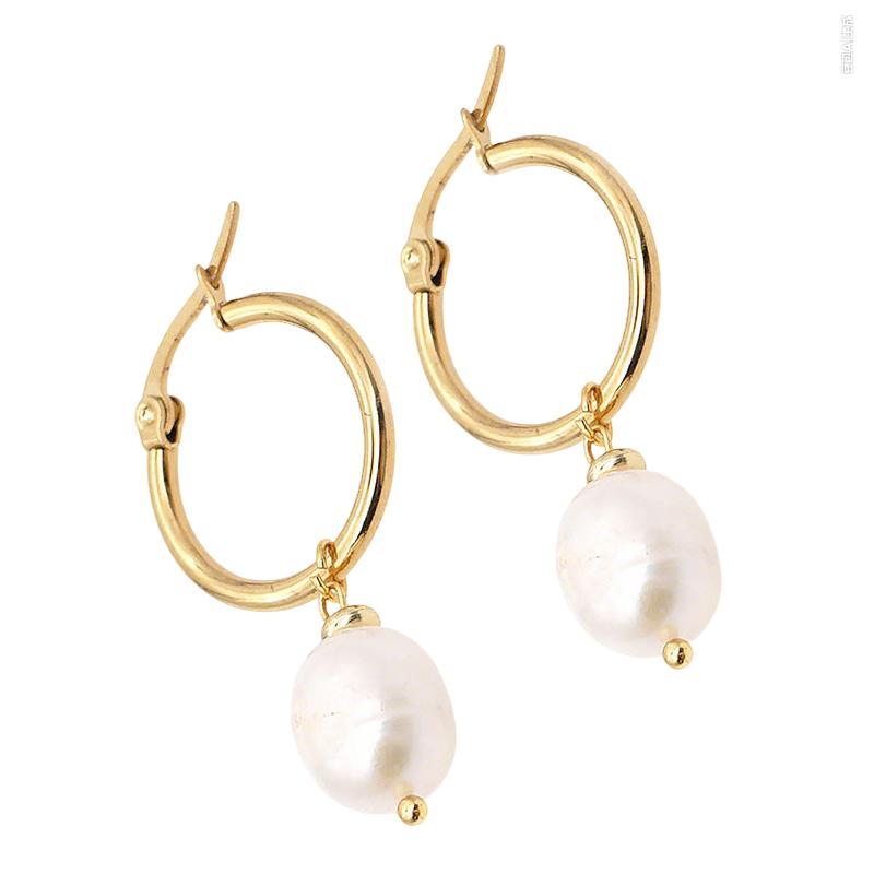 EVISPOL Pearl Pendant Hoop Earrings for Women Christmas Jewelry Golden Color Stainless Steel Huggie Hoops Earring Jewelry Bijoux