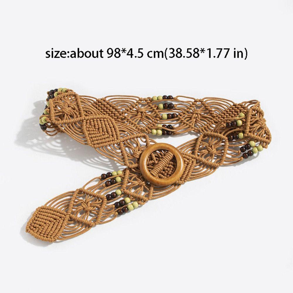 Personality Woven Weave Belt Wax Rope Hollow Out Ethnic Style Waistband Holiday Style Round Waist Rope Women