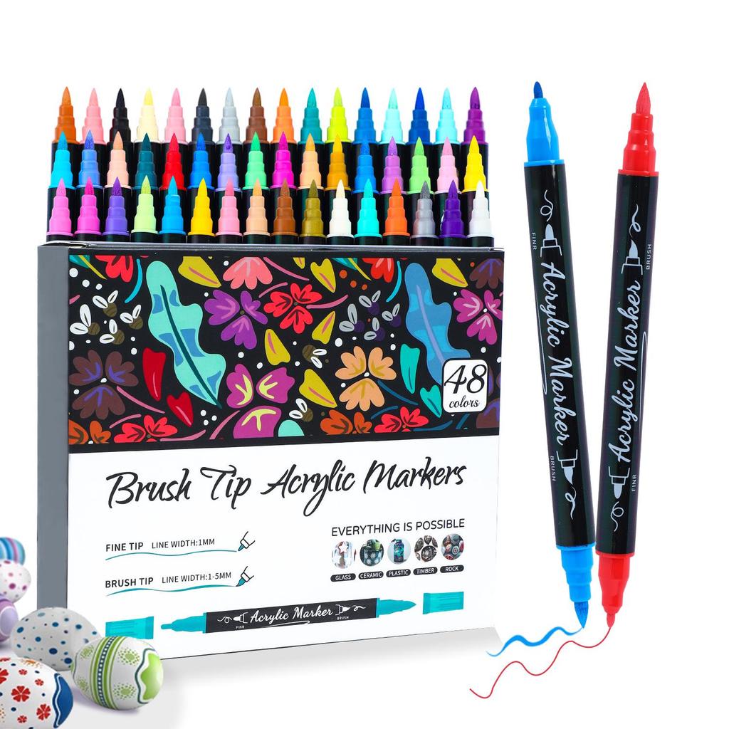 Double-headed Acrylic Marker Pens with Stackable Colors and Soft Brush Tips for Art Painting