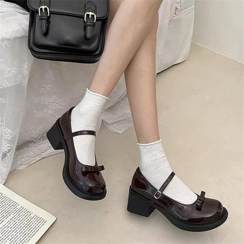 French Retro High-heeled Mary Jane Shoes Women's 2025 New Summer Bow Beautiful Round Head British Style Small Leather Shoes