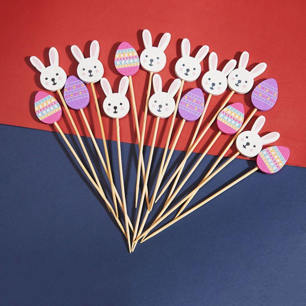 

50/100Pcs Rabbit Egg Pattern Easter Disposable Bamboo Skewer Food Picks Sugar-coated Haws 50pcs