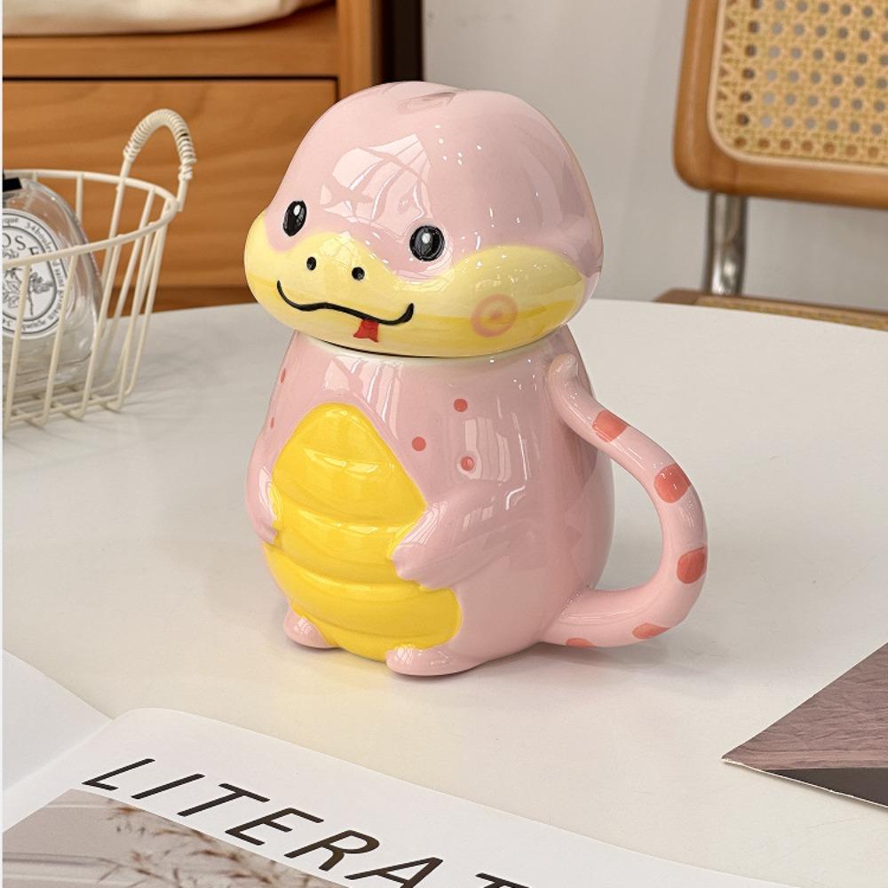Creative Strange Snake Ceramic Mug Cute Cartoon Office Home High Value Couple Ceramic Water Cup with Lid