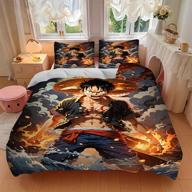 3pcs bedding set ONE PIECE Monkey D. Luffy Includes 1 Comforter + 2 Pillowcases, Without Pillow Inserts, Soft Comfortable,a0909195