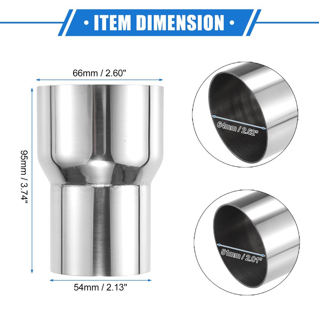 ABSOPRO Exhaust Pipe Adapter Connector 51mm ID to 64mm Universal for and Durable Stainless Silver 2 Pieces Reducer, ID, Cars, Trucks, Pickups, Steel,