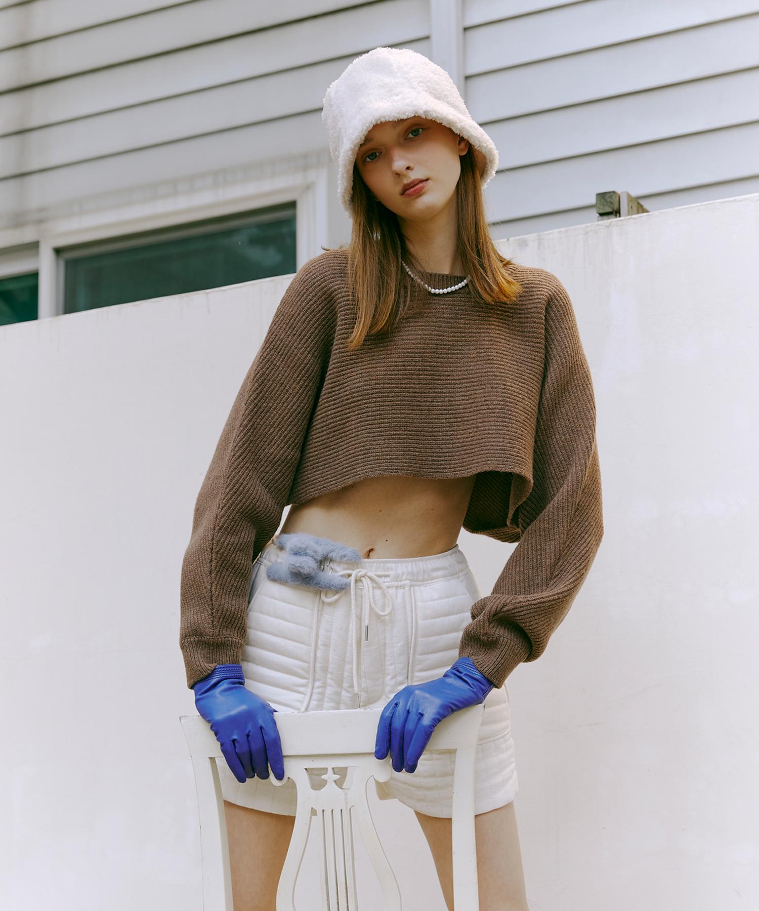 Etmont Round Crop Knit Top Brown Brown/Free