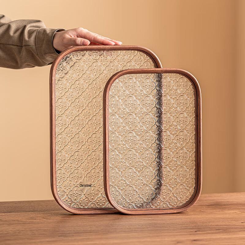 Begonia Flower Glass Rectangular Serving Tray