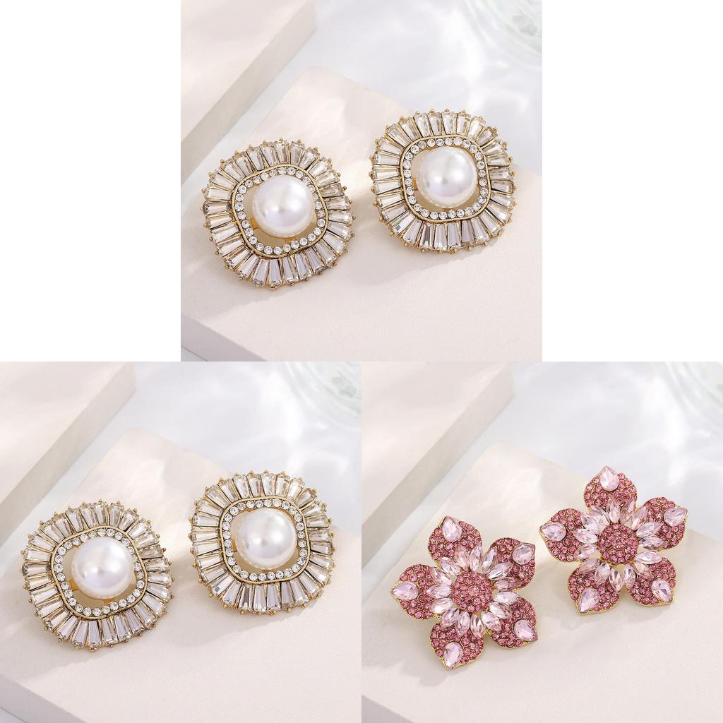 Summer Flower Design Alloy Earrings For Women With Zirconia Sparkle