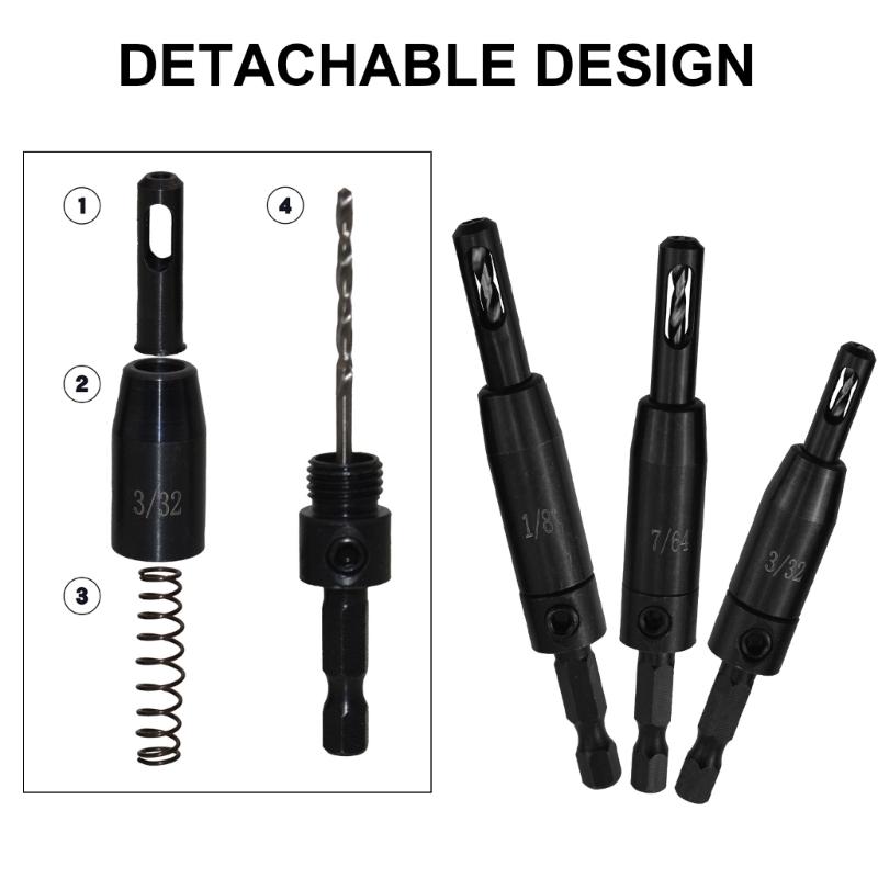 Upgraded Self Centering Drill Bit 3/32", 7/64", 1/8" with Bit Holder for 1/4'' Hexagonal Shank Drill Woodworking