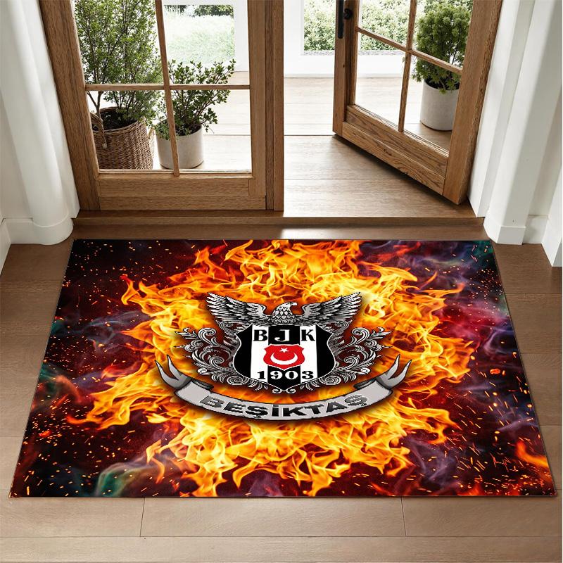 Beşiktaş FC Design Crystal Velvet Rug Soft Decorative Mat for Bedroom Entrance
