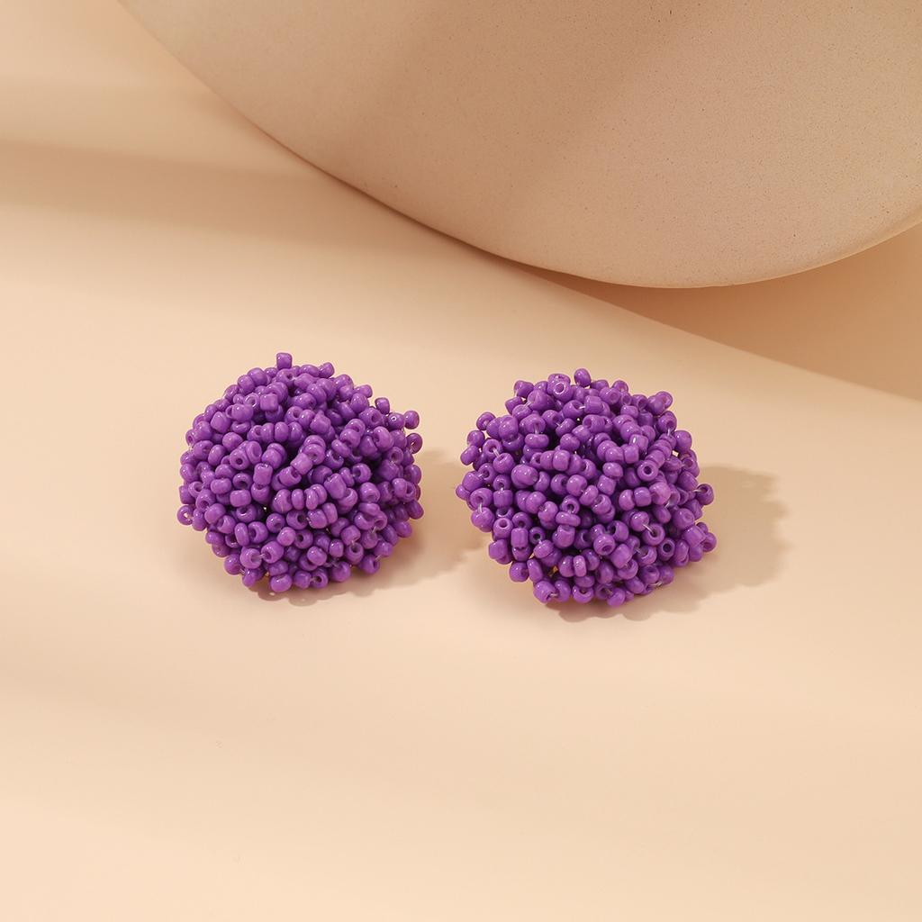 Summer Ethnic Style Bohemian Rice Bead Temperament Stud Earrings, Simple Niche Retro Handmade Earrings