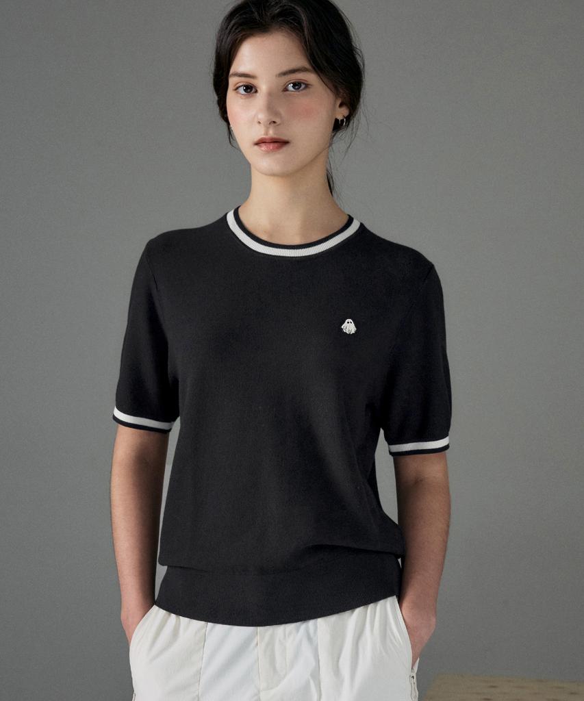 HYPERREET Unisex Cool Color Block Short Sleeve Round Neck Knit [Matte Black]_Hg2Sw999