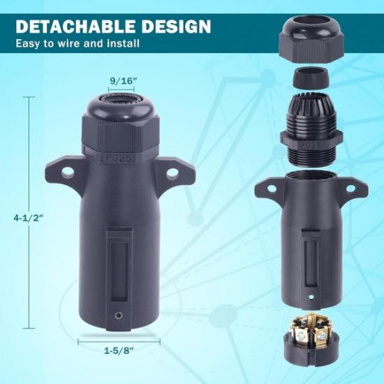 2 PCS 7 Pin Trailer Plug with Waterproof Seal Heavy Duty 7 Way Round PLUG-2PC