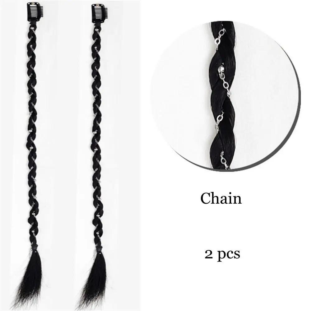 

2Pcs Colorful Ribbon Braid Ponytail Clip-on Wig Sweet Cool Boxing Tied Hair Bow Twist Braided Hair Extension