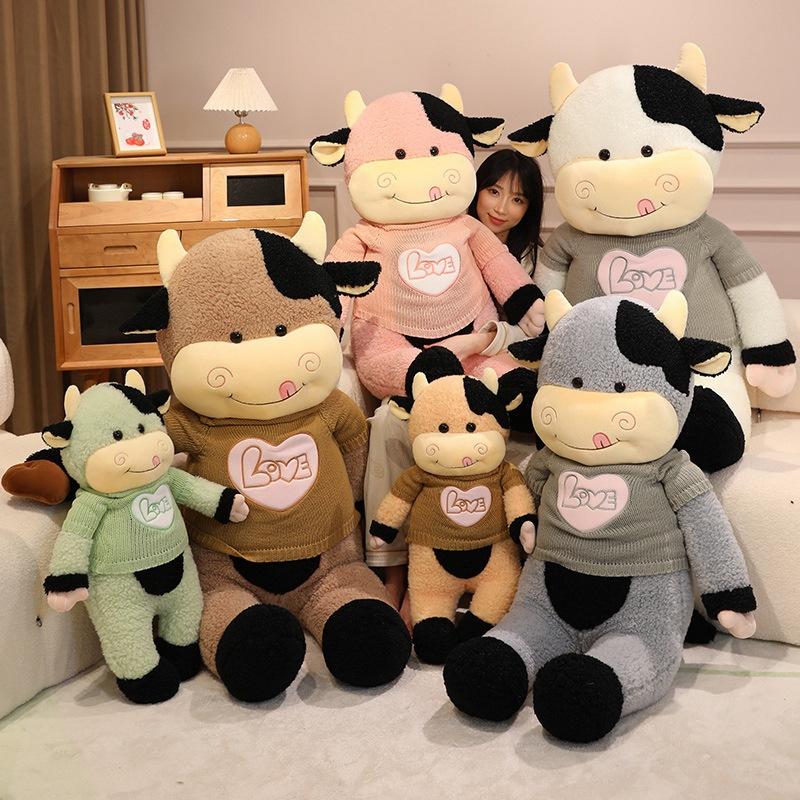 Large Sweater Cow Doll Plush Toy Cow Doll Girl Sleeping Soothing Doll Birthday Gift