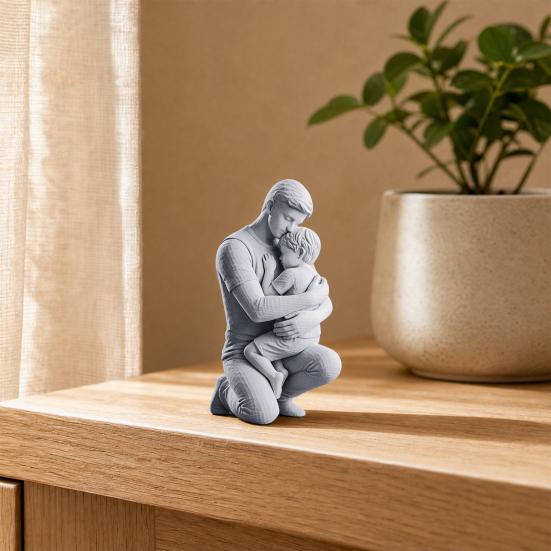 3D-gedruckte Skulptur-Figuren von Vater und Sohn, die sich umarmen, Matt-weiße Heim-Tischdekoration, Sentimentales Geschenk für Papa vom Sohn zum Vatertag,
