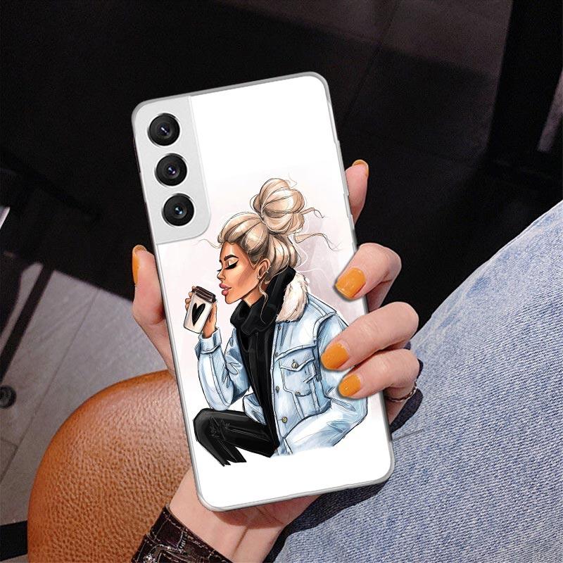 Girl Boss Female Coffee Phone Case For Samsung Galaxy S24 S25 Edge S26 Ultra S23 S22 S21 Plus S20 FE + Personalized Print Cover