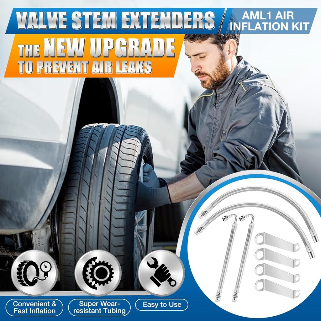 Double Tires Air Inflation Kit - Dually Valve Stem Extenders Kit for Easy Connection To Tire Valves and Equipment, Valve Stem Extenders for Easy Tire