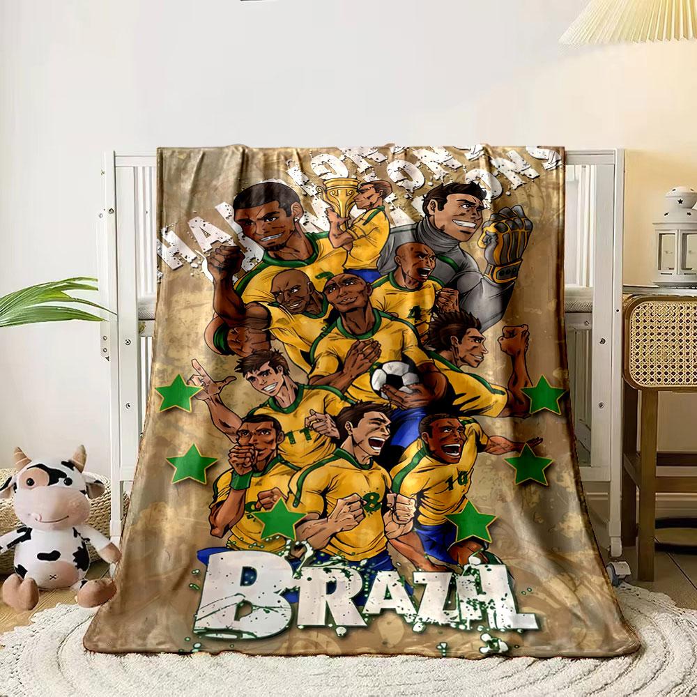 

Group of soccer players in Brazil jerseys, celebrating with a trophy. for all seasons blanket lunch break throw gift 80cm x 120cm