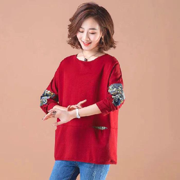 

Женская хлопковая толстовка с длинным рукавом в корейском стиле - свободный крой для ранней осени. L вино красного