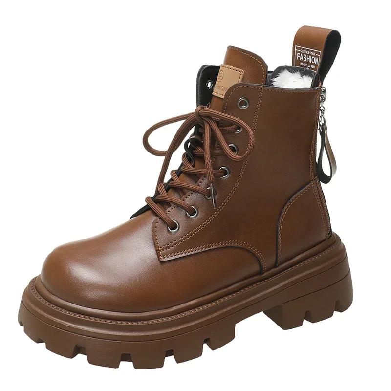 Fashion Ladies Shoes 2024 Warm Modern Women's Boots Classics Ankle Boots Women Cross-tied Round Toe Med Heel Back Zip Sewing Shoes Women