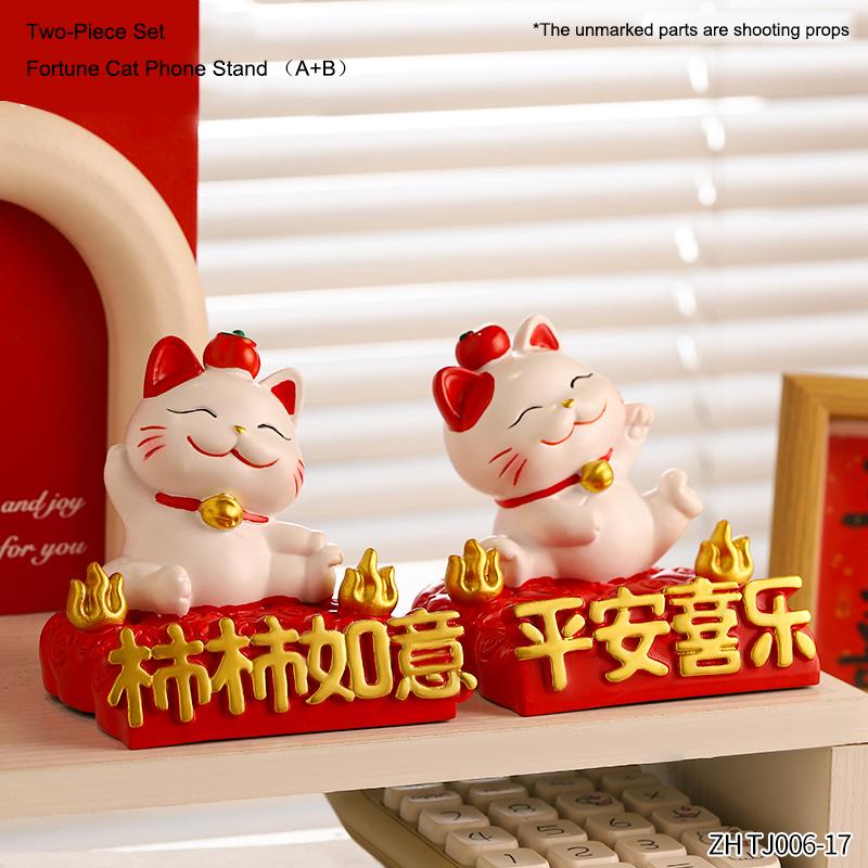 Cute Fortune Cat Phone Stand Creative Wealth Cat Model Phone Storage Rack Home Office Desktop Decoration Ornament Gift