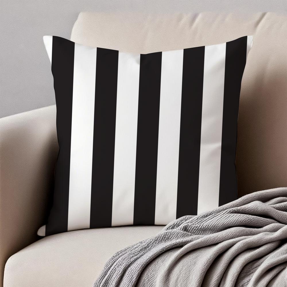 bBlack White Stripe Minimalist Cushion Cover Pillowcase Antidustmite Invisible Zipper Short Plush Sofa Cushion