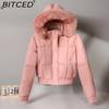 BITCED Women's Short-Length Puffer Coat Winter Fleece-Lined Thickened Cotton Jacket with Large Fur Collar Bread-Style Outerwear