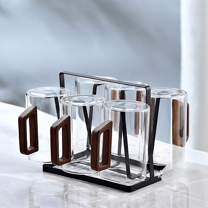 

Household Glass Drinkware Set with Black Holder