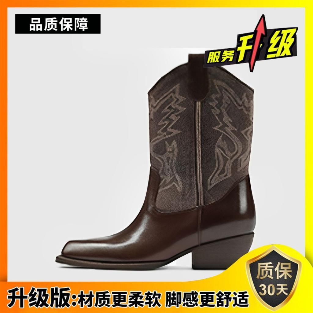 Internet celebrity embroidery western cowboy boots women's 2025 new boots travel wear desert boots northwest knight boots