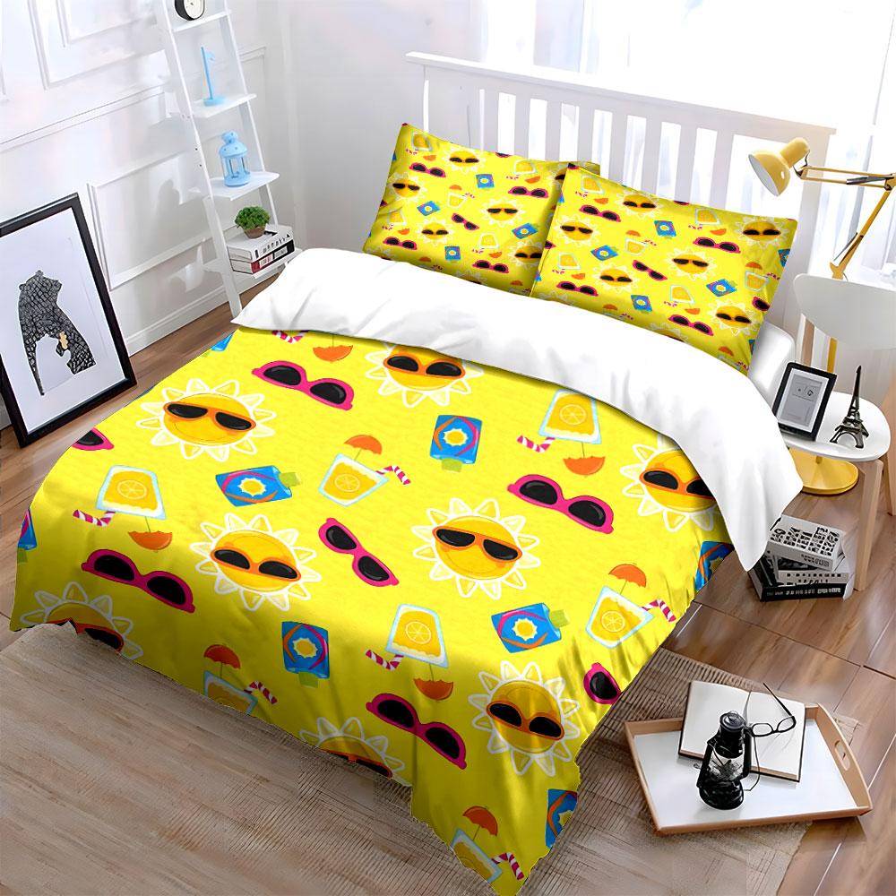"Yellow Sun and Sunglasses Set" Bedding Duvet Cover Set Duvet Cover Pillowcases (1 * Duvet Cover 2 * Pillowcases, Without Duvet Insert)