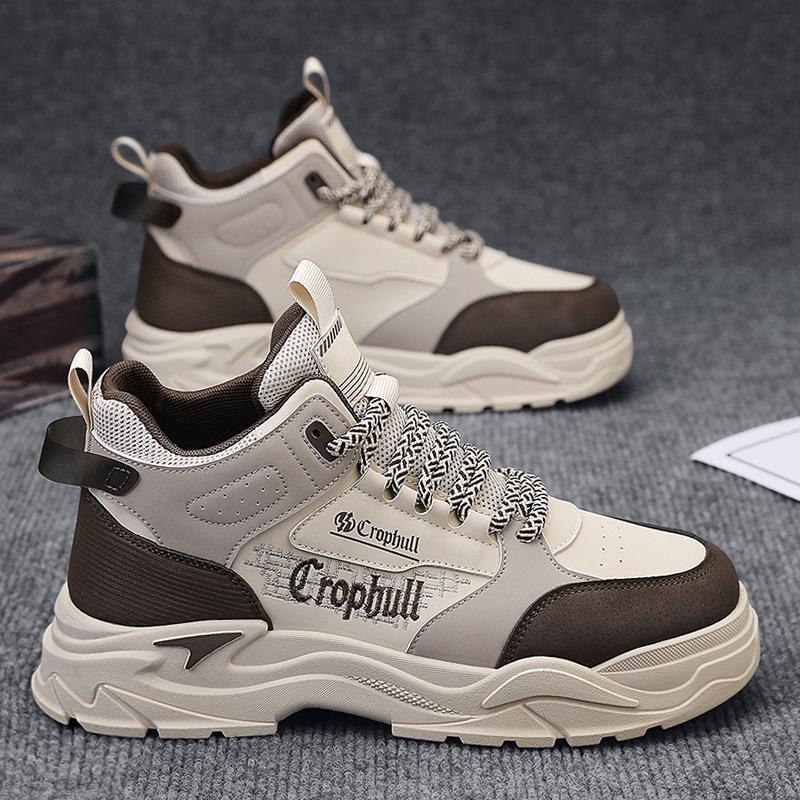 Men's Shoes Autumn 2024 New Trend Versatile Youth Leather Surface Casual Sports Running Shoes Heightening Dad Trendy Shoes