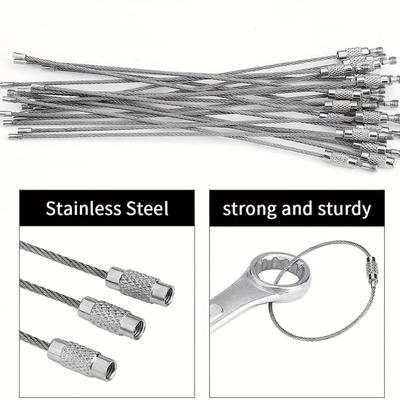 10 Adet Paslanmaz Çelik Tel Anahtarlık 1/1.5/2mm Kablo Halkası Bağlayıcı Bagaj ID Etiketleri için Güçlü Dokuma Anahtarlık Seti