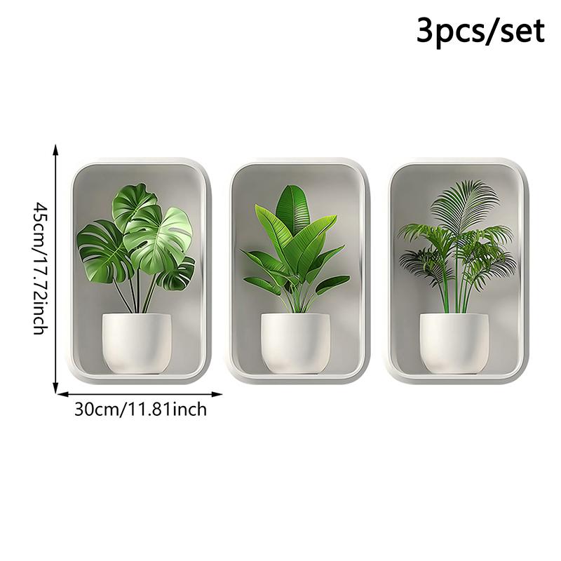 Autocolante de perete 3D, Plantă verde în ghiveci Ferestre false Living Pridvor Decor de perete de fundal Autocolante de perete autoadezive