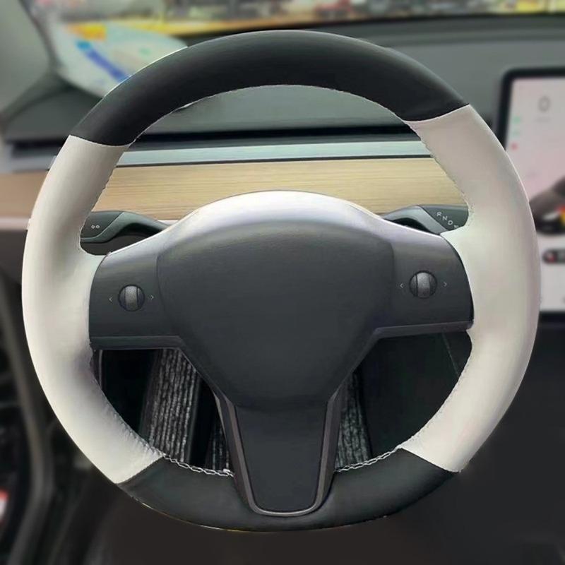 Benutzerdefinierte DIY Auto Lenkradbezug Kohlefaser Wildleder Leder Für Tesla Model 3 2017 2018 2019 2020 Auto Innenzubehör