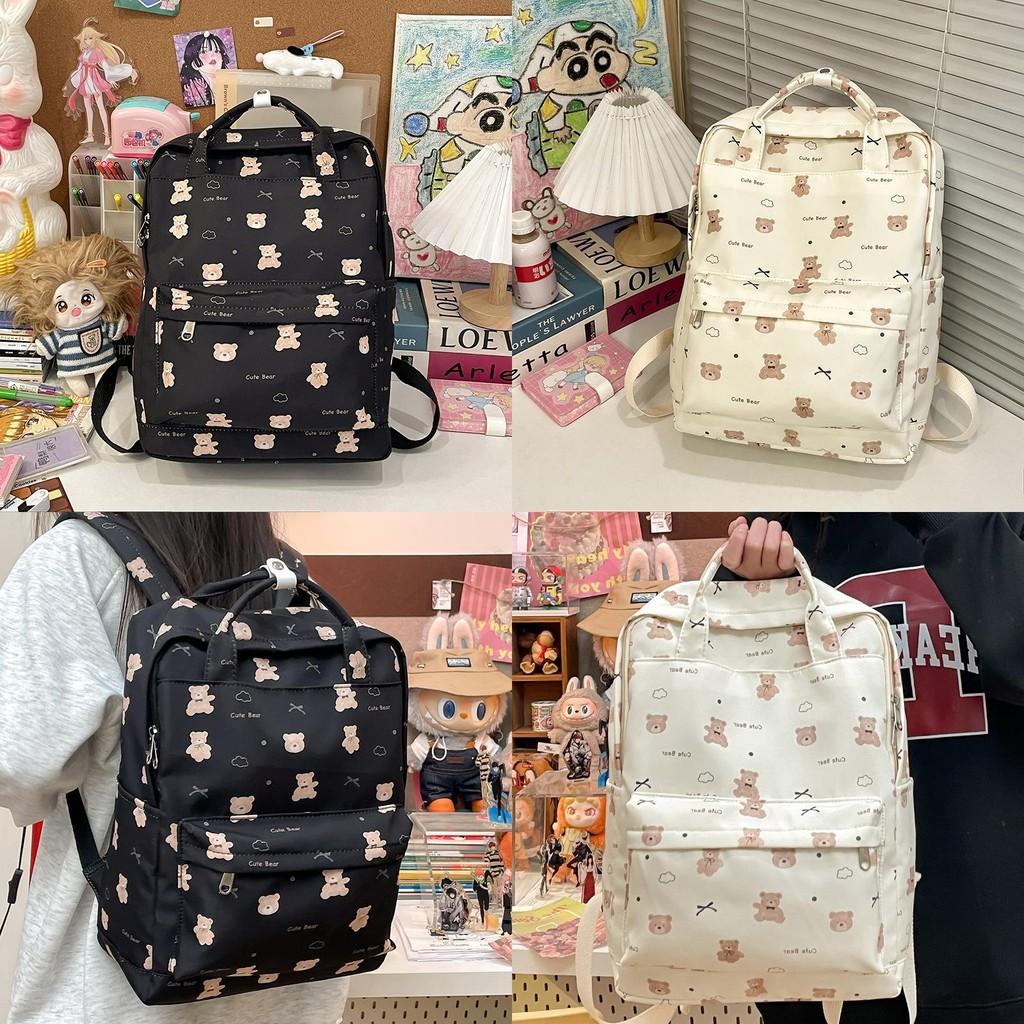 Simple Butterfly Bow And Cartoon Bear Pattern Student Backpack For School And Daily Use