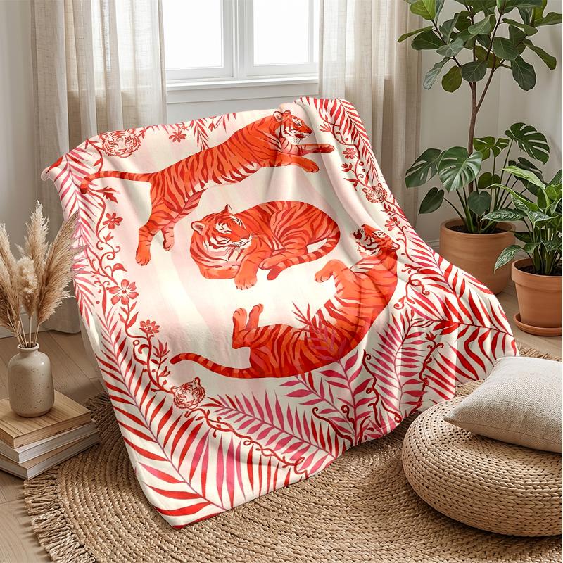 Tiger Cubs in Floral Paradise Theme blanket Lightweight Warm Flannel Blanket Decorative Throw Blanket for Home Decoration