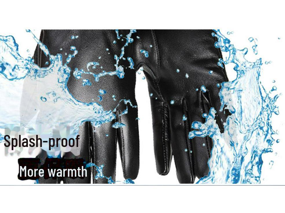Unisex Sheepskin Leather Motorcycle Gloves with Velvet Lining for Winter Warmth