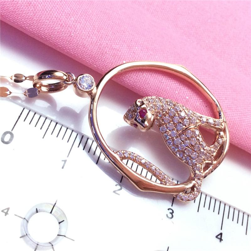 Изысканный русский 585 Пурпурное Золото Голова Леопарда Кулон Модный Персональный Изысканный Корейская Версия Позолоченный Розовым Золотом Ожерелье