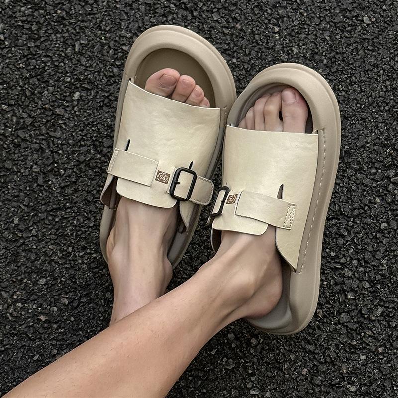 New Summer Holiday Shoes Mens Sandals Flat Non-slip Thick Sole Male Footwear Fashion Brand Green Beige Shoes