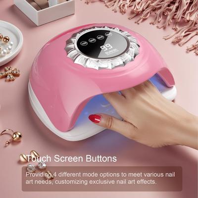 Pink UV LED Nail Lamp with Touch Screen, 4 Timer Settings, Detachable Base, Dual Light Beads – Quick Gel Cure At Home