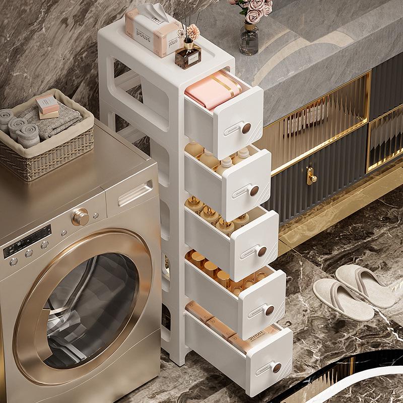17CM Narrow Bathroom Storage Cabinet: Multi-Layer Drawer-Type Plastic Shelf