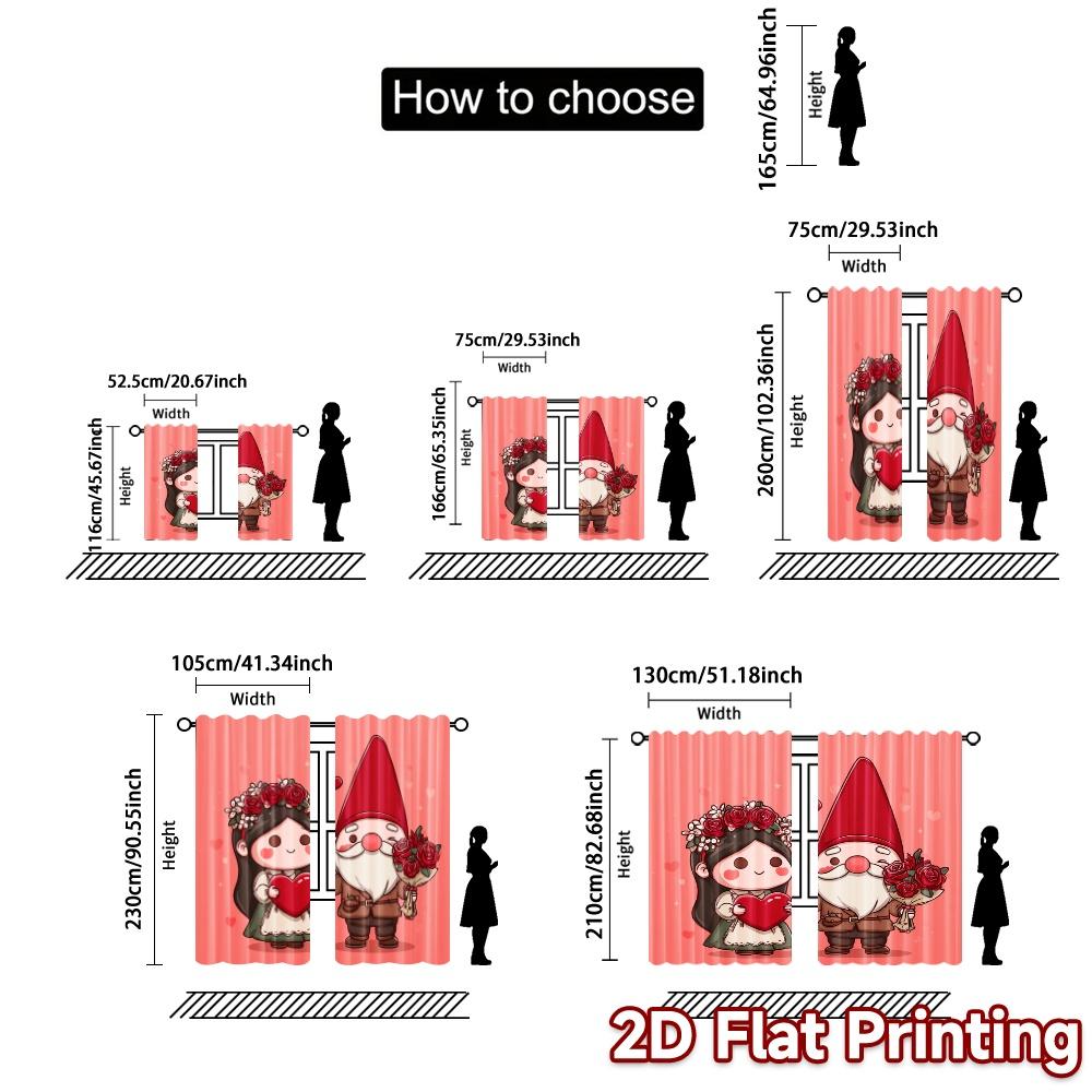 2D Flat Printing  JIT 2pcs   Curtains (Without Rod) Gnome Love Fashionable Popular Curtains Versatile Durable Polyester Curtains