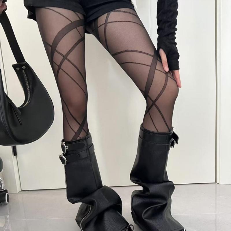 Women's Irregular Crisscross Pattern Nylon Tights Stockings Sheer Pantyhose For Professional Outfits Or Casual Event