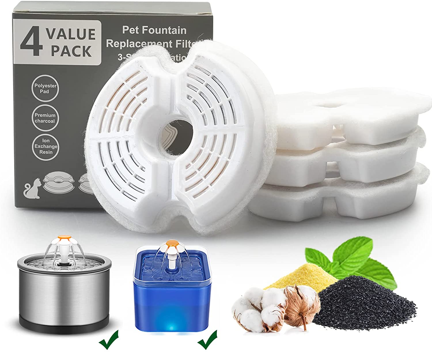 

Фильтры для фонтана для кошек, множественная фильтрация, сменный фильтр для фонтана для домашних животных, фильтры для фонтана с хлопковым активированным углем