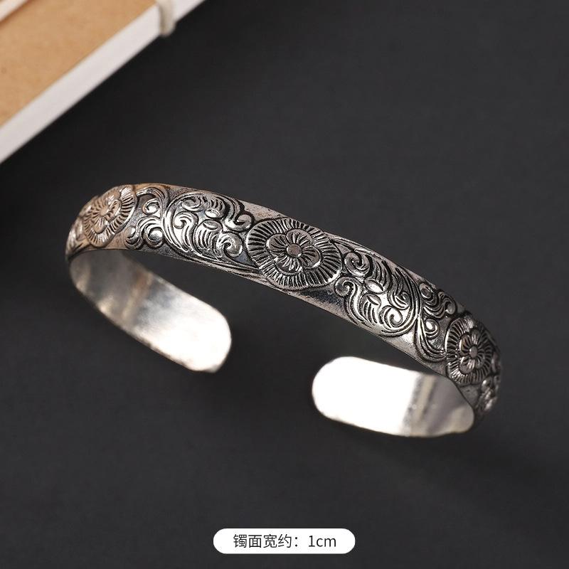 National Style Retro Hand-carved Bracelet Hand Ring Fashionable Court-style Personalized Open-ended Bracelet