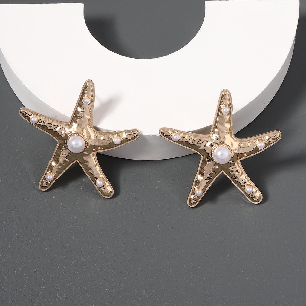 European and American new simple personalized vacation style temperament starfish alloy pearl stud earrings versatile fashion earrings