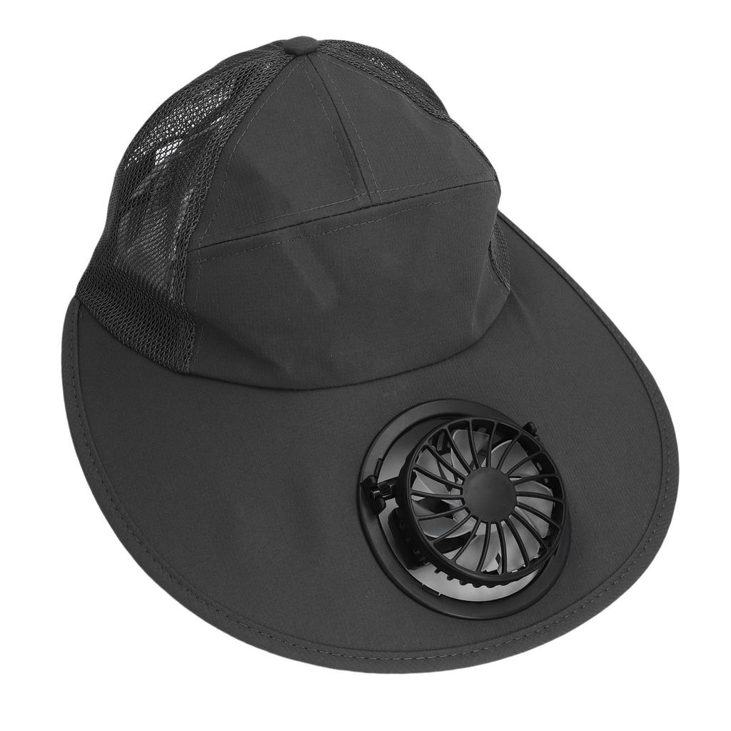 Fan Sun Hat Dark Gray 3 Speeds USB Charging Fan Wide Brim Mesh Sunshade Cap for Outdoor Activities