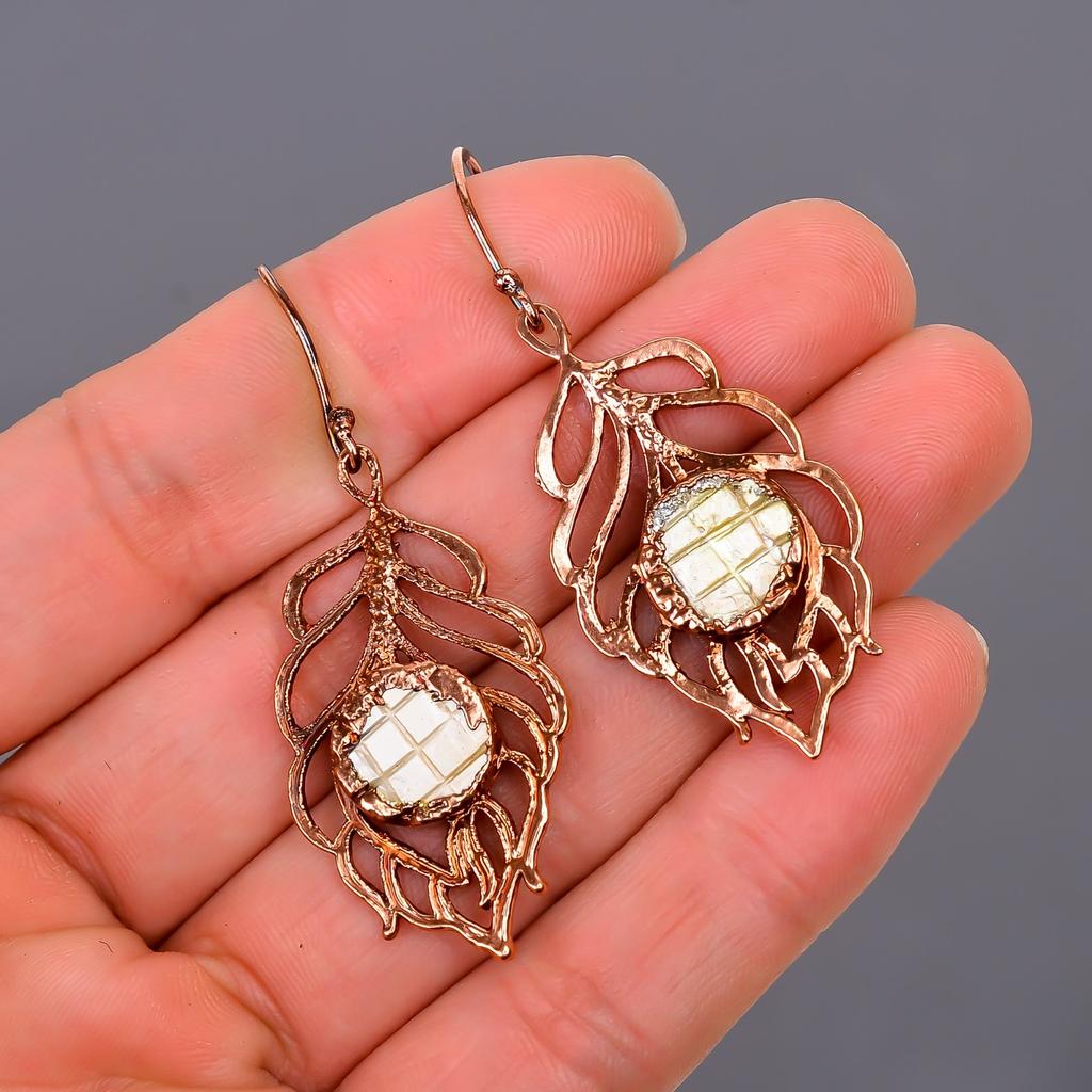 Mother Of Pearl Gemstone Copper Electroformed New Dangling June Earrings Jewelry V-104