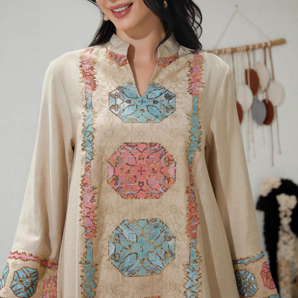 NC70 Middle East Style Muslim Sequin Loose Long Dress for Women